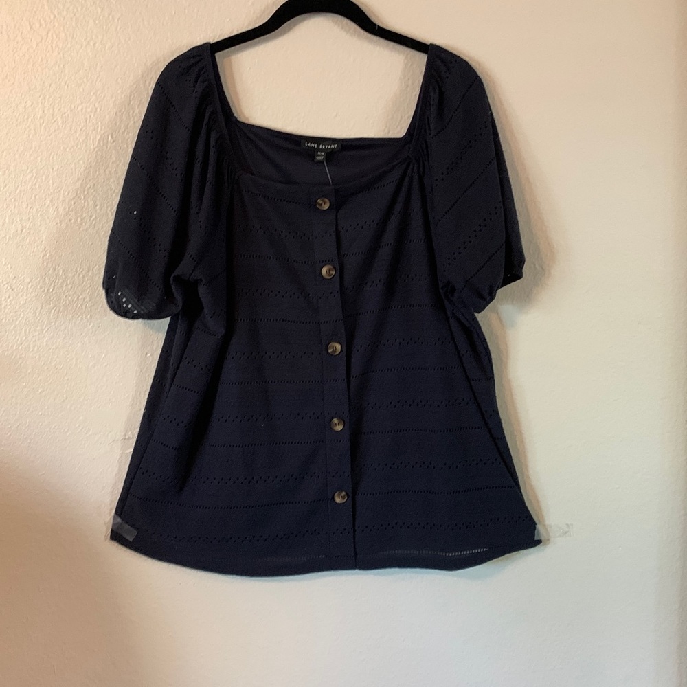 Lane Bryant Eyelet Navy Blue Off the Shoulder Top Size 14/16